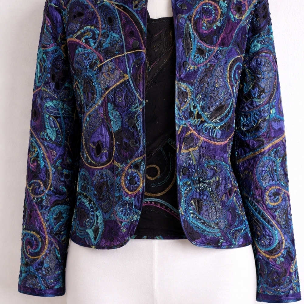 Chico's Embellished Paisley Blazer in Purple and Teal